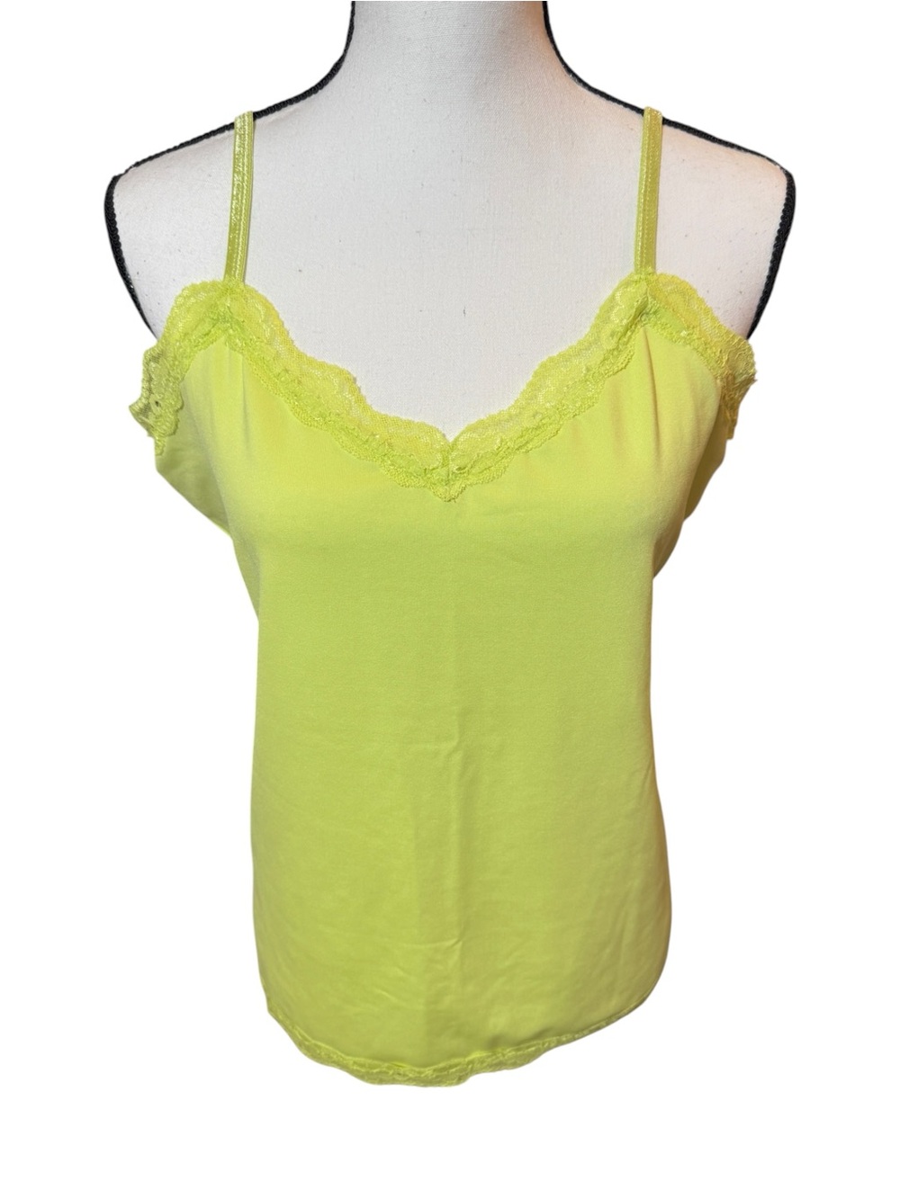 Fashion Bug Women’s Lace-Trim Cami Tank Top - Neon Yellow, size XL, NWOT